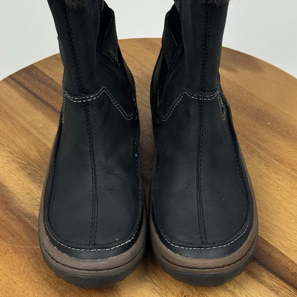 Womens Merrell Decora Chant Black Leather Mid Waterproof Faux Fur Boots Size 6 M